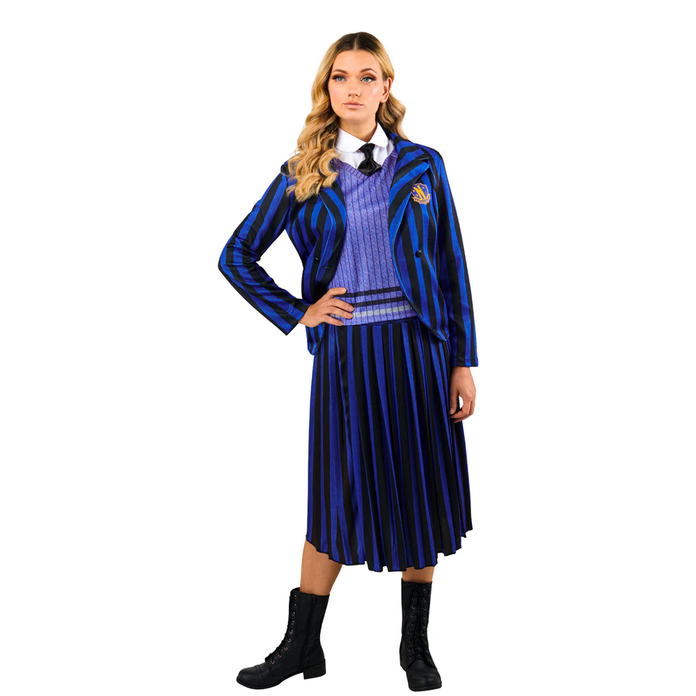 Wednesday Nevermore Blue Adult Academy Uniform Net Costume Dress Up Party