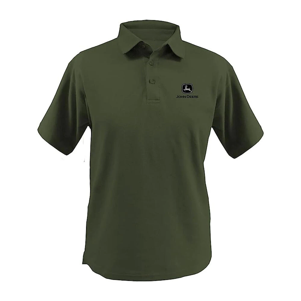 John Deere Mens Polo Shirt Short Sleeve w/ Embroidered Logo - Olive - Olive