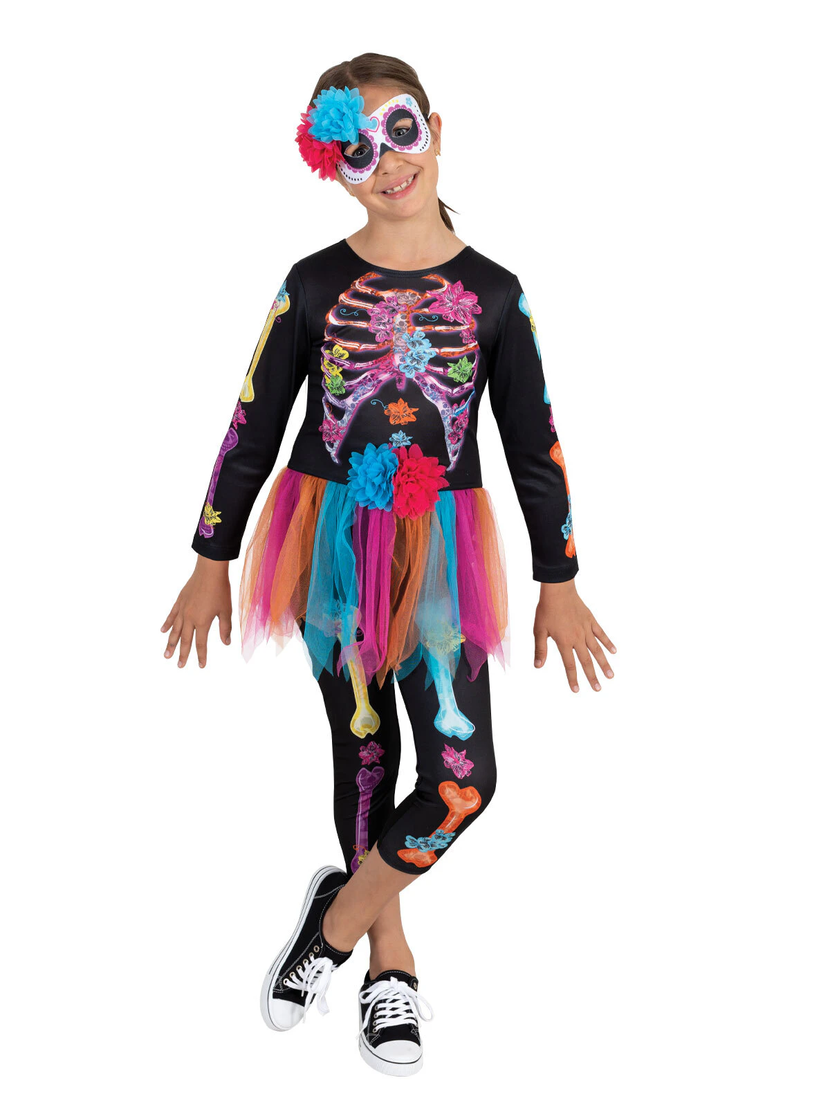 Rubies Skeleton Halloween Girl Neon Girls Fancy Dress Up Costume - Multicoloured