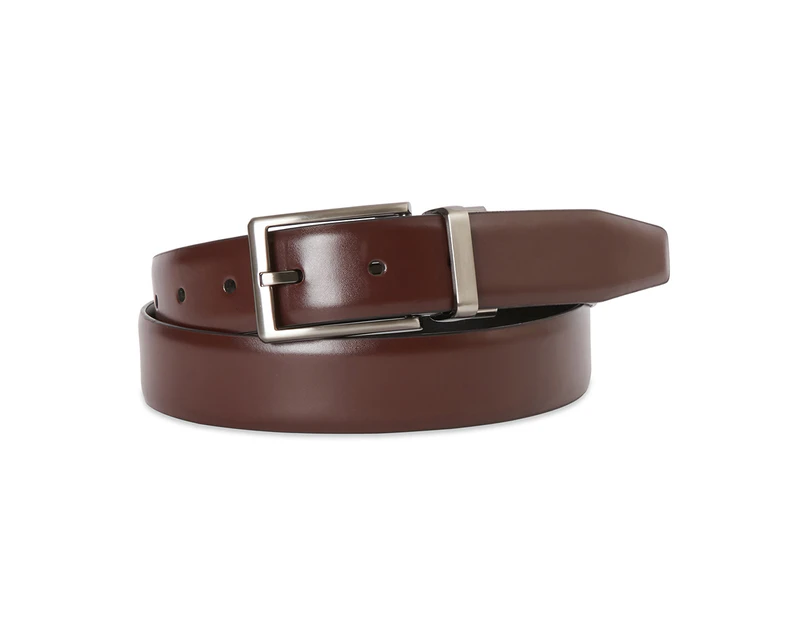 Jeff Banks Mens Reversible Dress Tapered Edge Formal Belt Mahogany/Black - Mahogany/Black