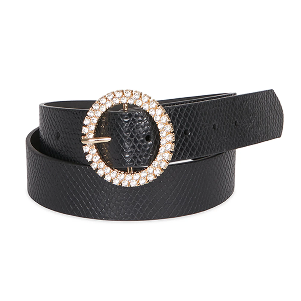 Jessica Simpson Women's Rhinestone Circle Waist Buckle Belt Black - Black