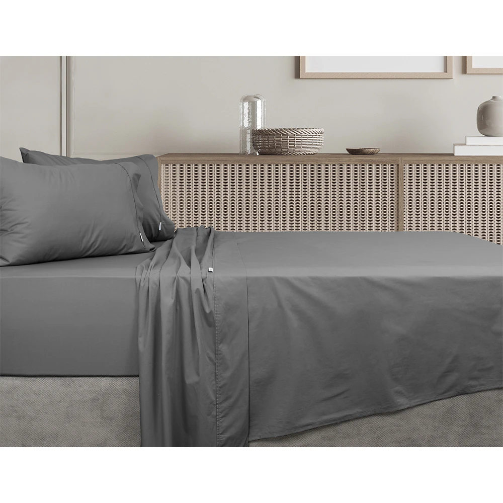 Algodon Bed 300TC 100% Cotton Fitted/Flat Sheet Set Charcoal w/Pillowcase - Charcoal