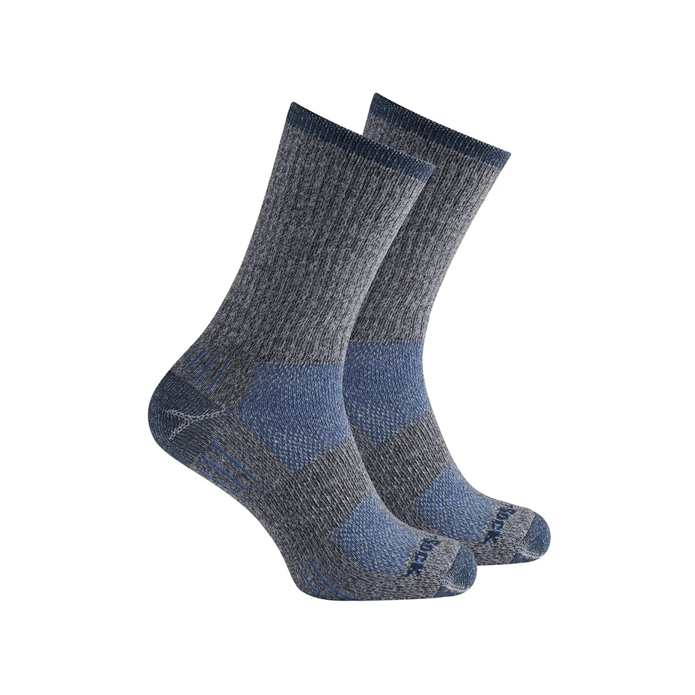 Wrightsock Silver Escape Crew Length Ash Twist/Blue Unisex Outdoor Socks - Ash Twist/Blue