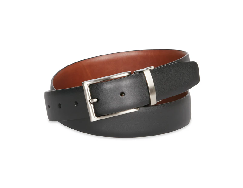 Jeff Banks Men's Slim-line Reversible 100% Leather Fromal Belt Tan/Black - Tan/Black