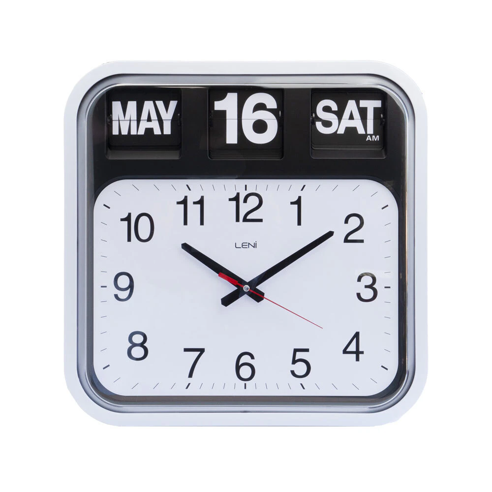 Leni Bankers Analog Quartz Square Wall Clock With Calendar 43x43cm White