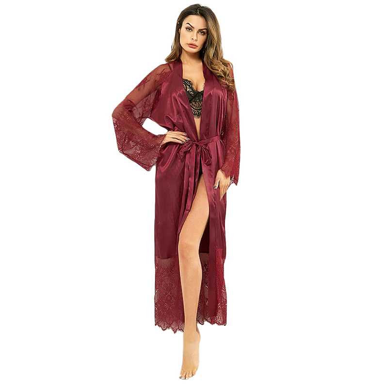 Women Ladies Sexy Lace Dressing Gown Bathrobe Babydoll Lingerie Sleepwear Nightwear Maxi Nightie