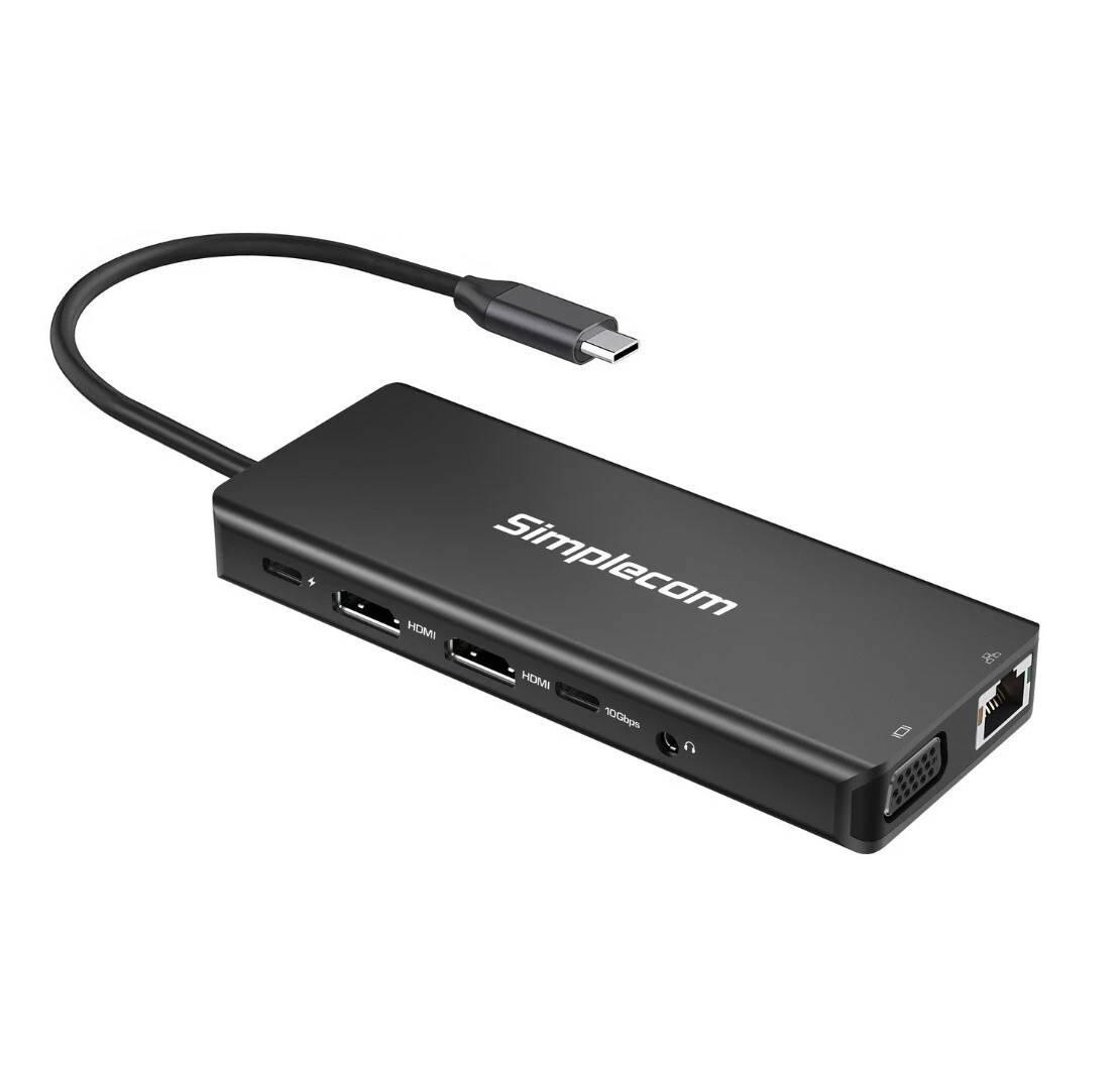 Simplecom CHN613 USB-C 13-in-1 Multiport Docking Station Dual HDMI  VGA Triple Display USB 3.2 Gen 2 10Gbps