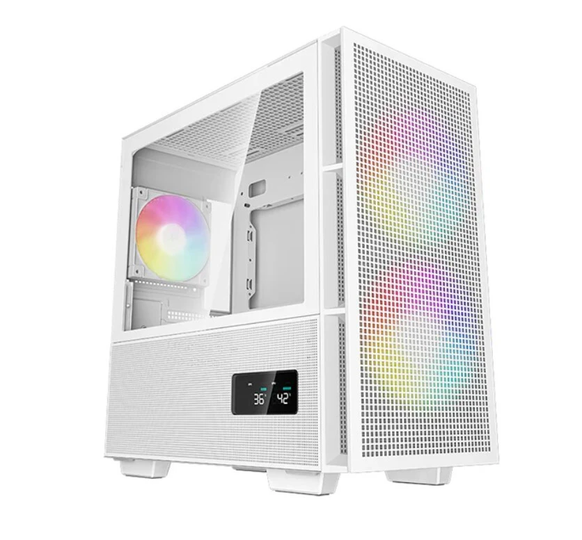 DeepCool CH360 Digital White Micro ATX Case Tempered Glass Window1x USB 3.0 1x USB-C HD Audio 2x 140mm ARGB and 1x 120mm ARGB Pre-installed