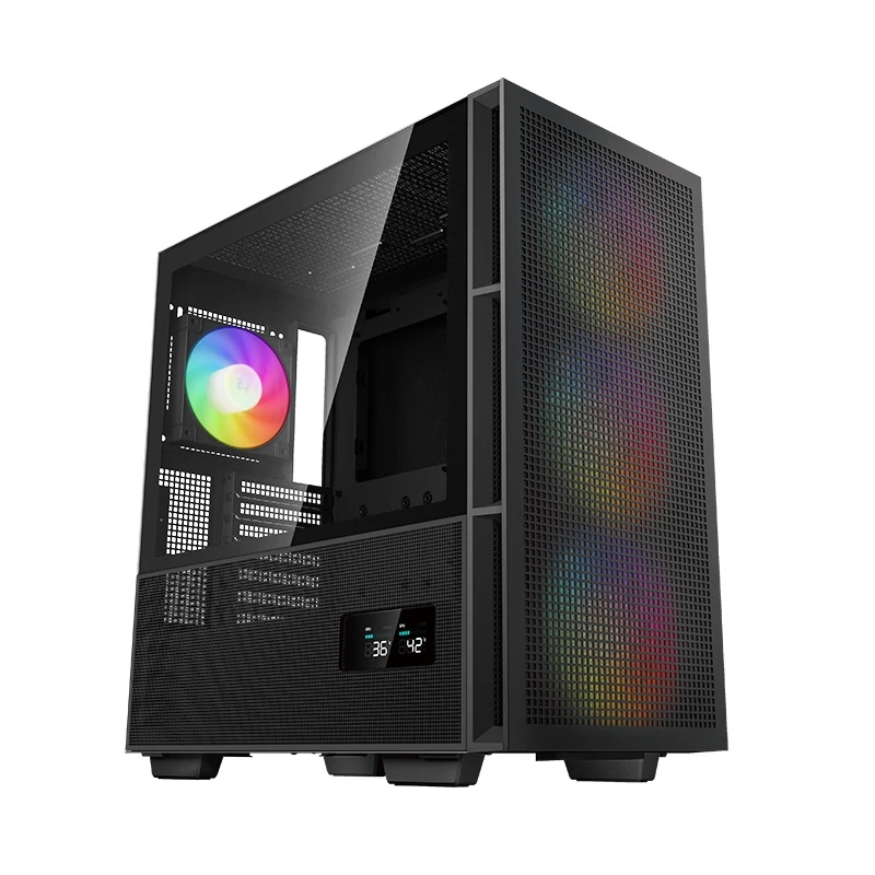 DeepCool R-CH560-BKAPE4D-G-1 CH560 Digital Black Mid-Tower Tempered Glass Case, Dual Status Display