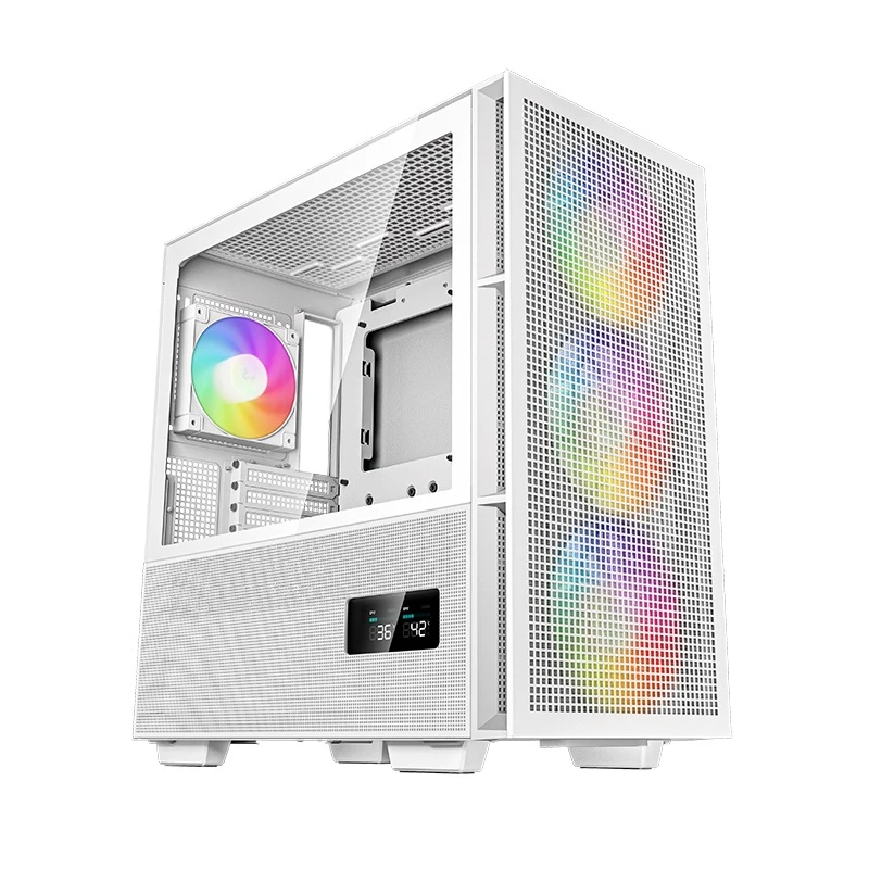 DeepCool R-CH560-WHAPE4D-G-1 CH560 Digital White Mid-Tower Tempered Glass Case, Dual Status Display