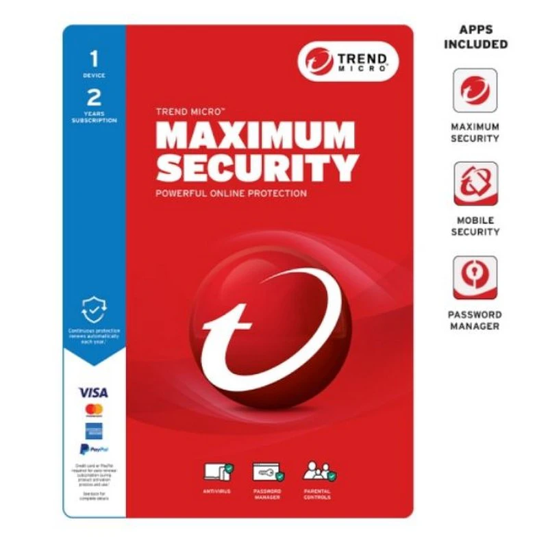 Trend Micro TICEWWMFXSCWFW Maximum Security 1 Device 2Yr Retail Mini Box Auto Renew