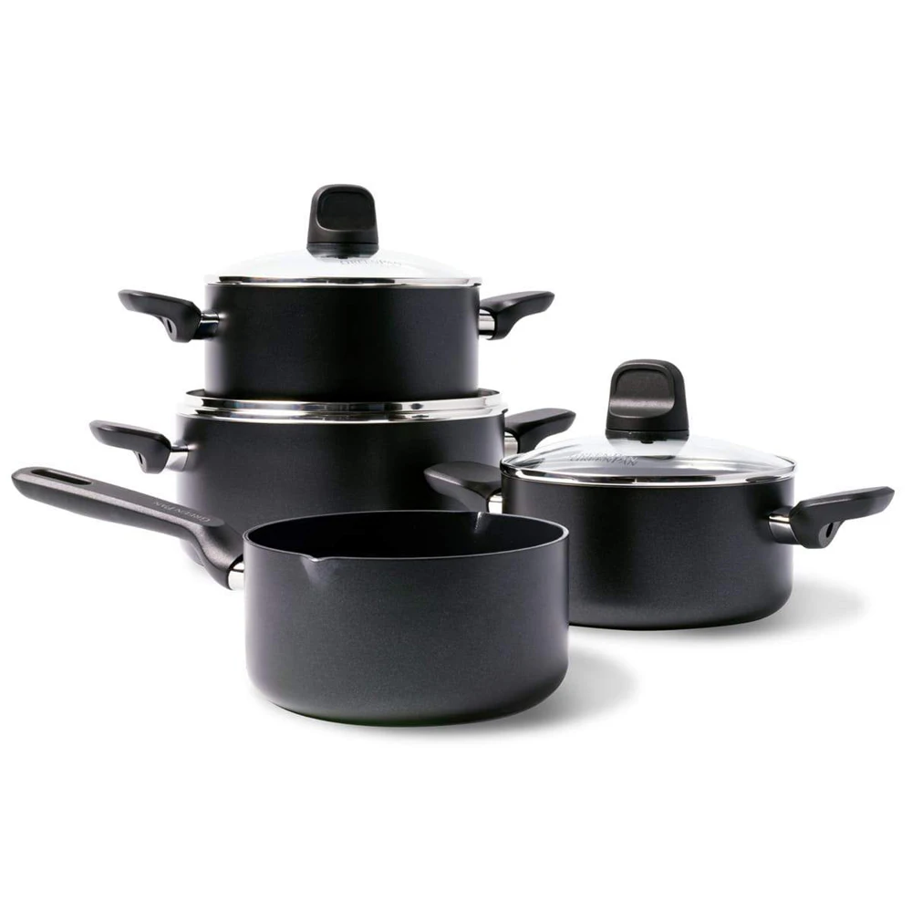 7pc GreenPan Memphis Series Non Stick Coated Saucepan Set Home Kitchen Cookware