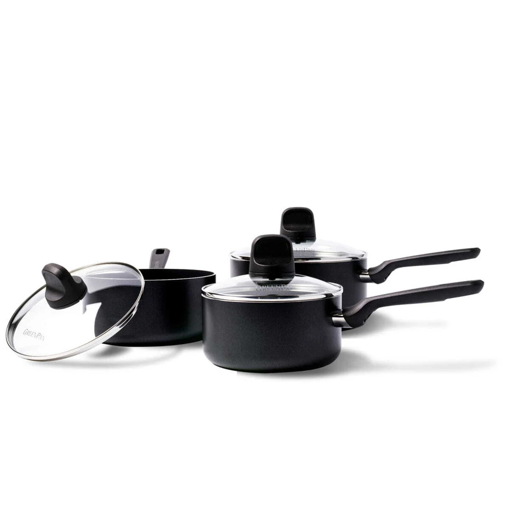 3pc GreenPan Memphis Series Non Stick Coated Saucepan Set Home Kitchen Cookware