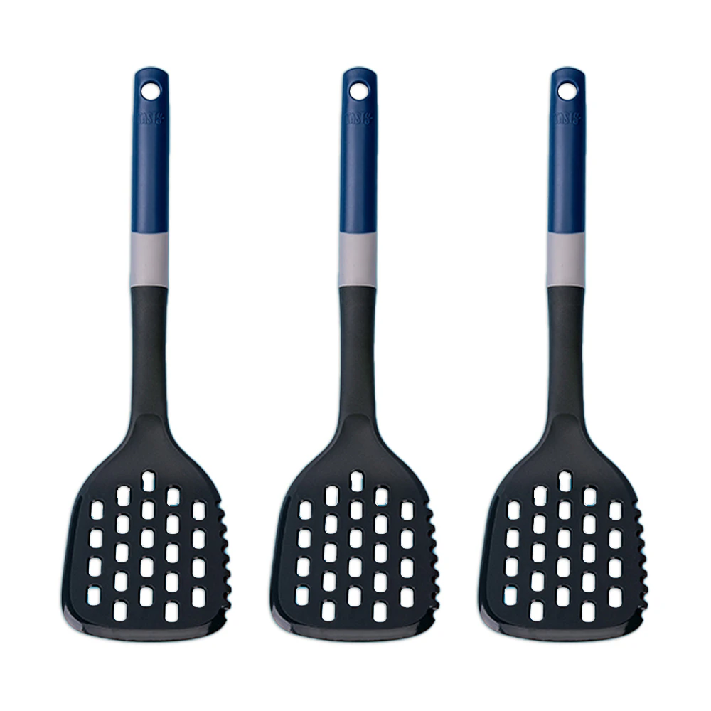 3x Tasty Slotted Turner w/ Cutting Edge Kitchen Cooking Utensil 34cm Black/Blue