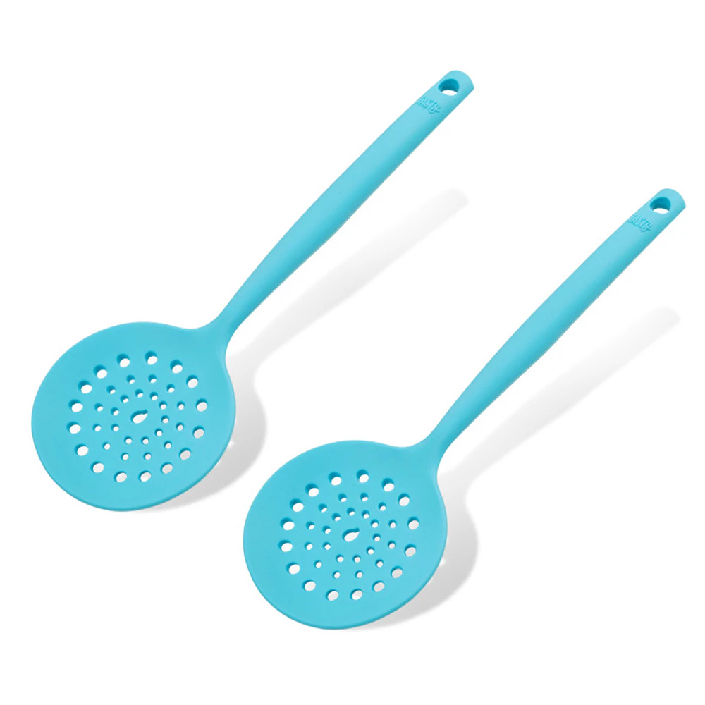 2x Tasty Silicone Skimmer/Slotted Spoon Kitchen Cooking Utensil 25cm Light Blue