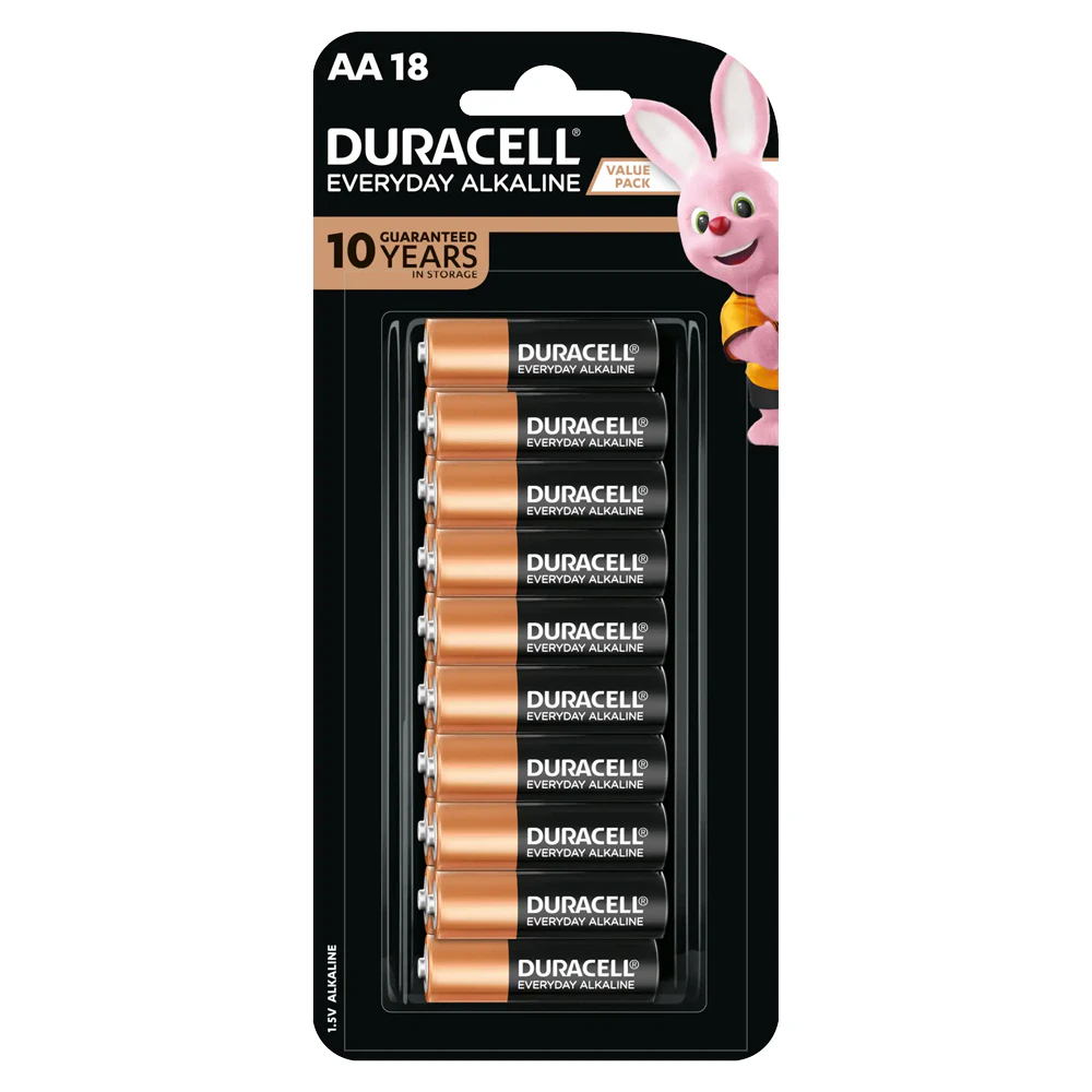 18pc Duracell Everyday AA Size Alkaline Battery Pack Single Use Batteries