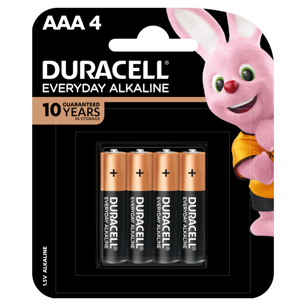 4pc Duracell Everyday AAA Size Alkaline Battery Pack Single Use Batteries