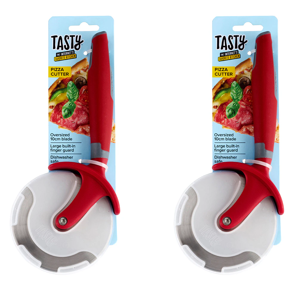 2x Tasty Oversized Pizza Cutter/Slicer Kitchen Cutting Utensil 10cm Blade Red