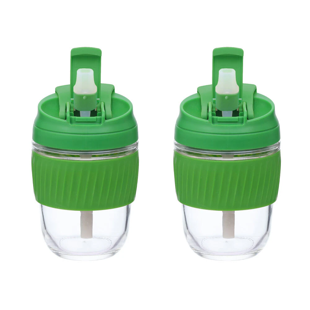 2x Kuvings Small Reusable Glass/Silicone Travel Coffee Cup Mug - 360ml - Green