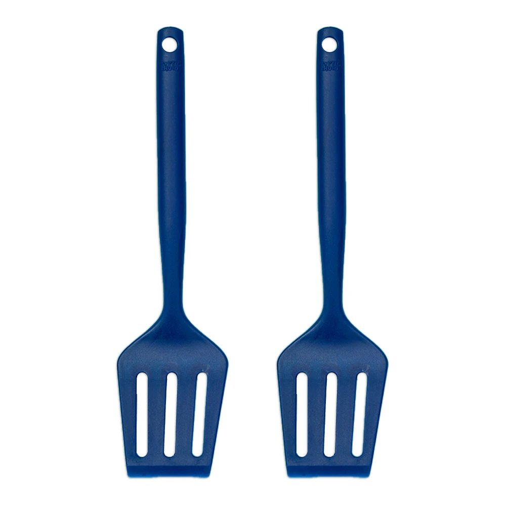 2x Tasty Silicone Slotted Turner Kitchen Frying/Cooking Utensil 35.5cm Dark Blue