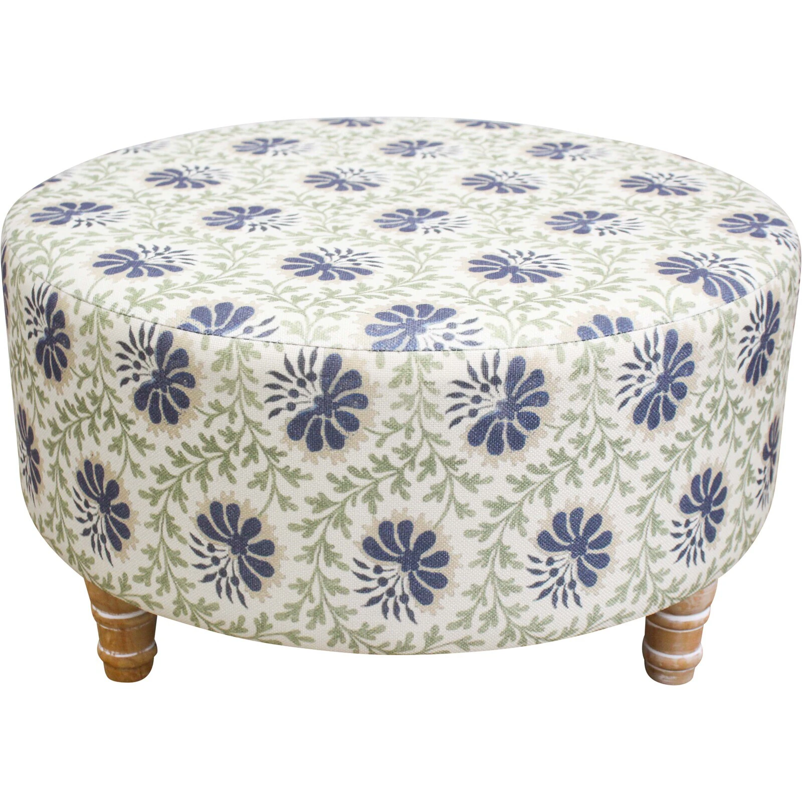 LVD 61cm Wood/Linen Ottoman Round Seat/Stool Home/Room Decor Furniture Indiennes