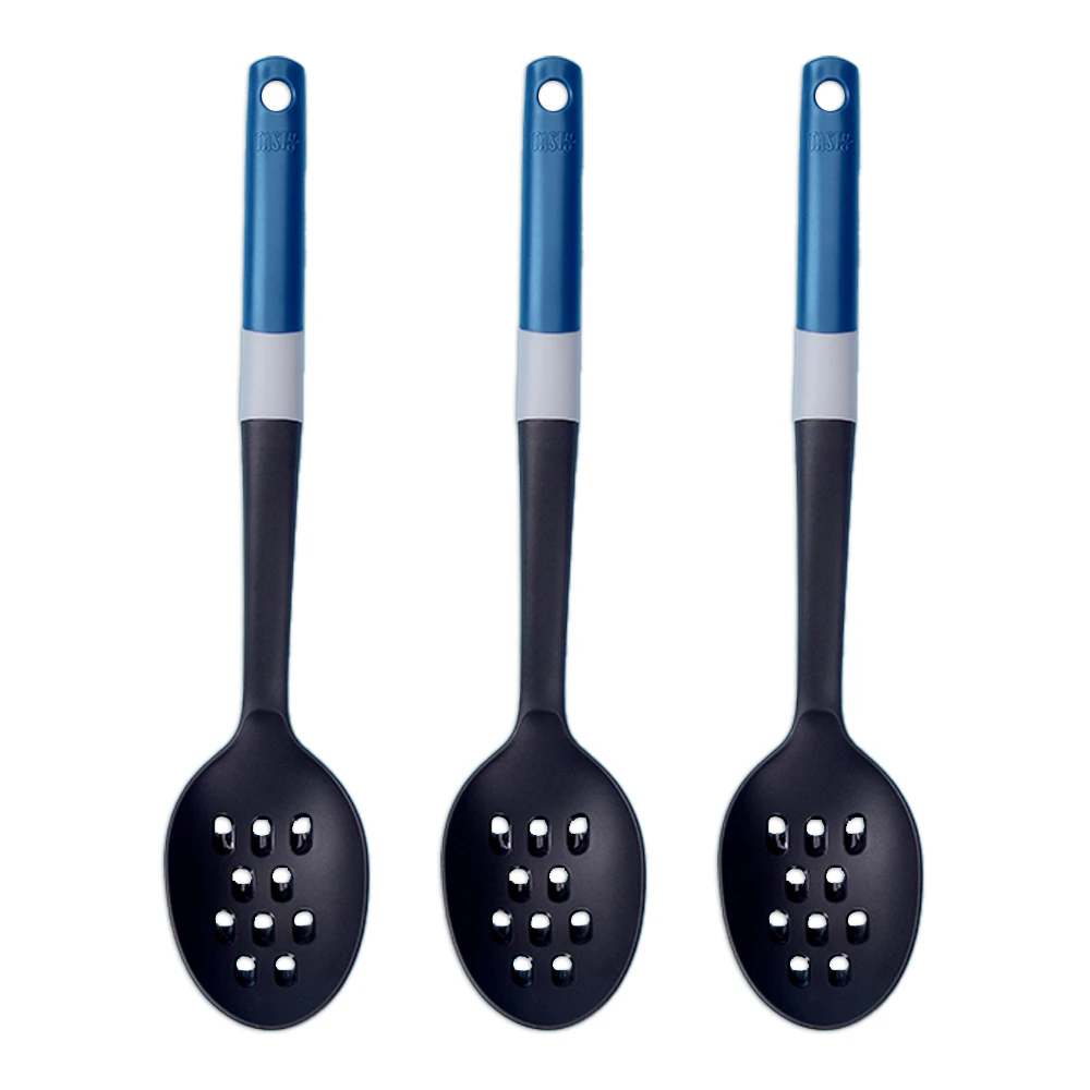 3x Tasty Plastic Slotted Spoon/Spatula Serving/Cooking Utensil 38cm Black/Blue