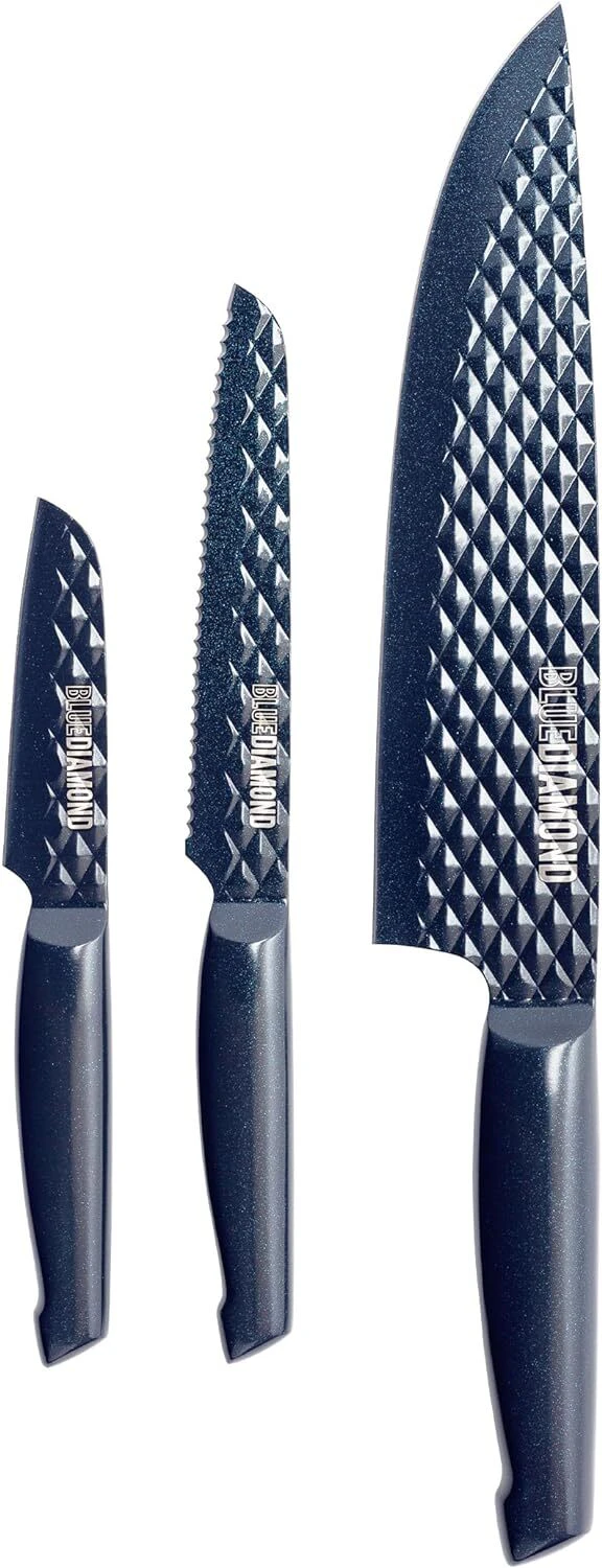 3pc Blue Diamond Food Preparation Cooking Kitchen Knives Set Home Cookware