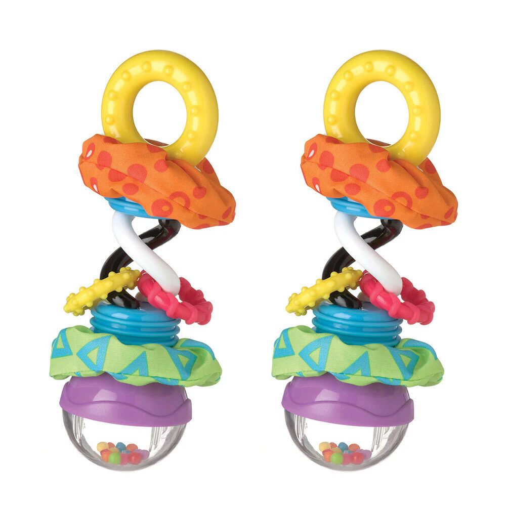 2x Playgro Textured Super Shaker Rings Baby Activity Sensory Rattle Toy 3m+