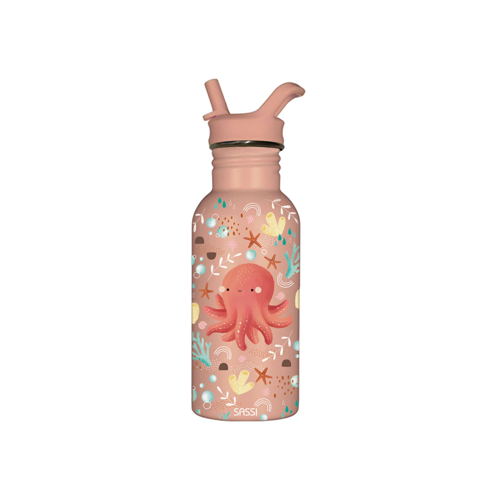 Sassi Stainless Steel Baby/Childrens Drink Bottle 500 ml Slurpy The Octopus 12m+