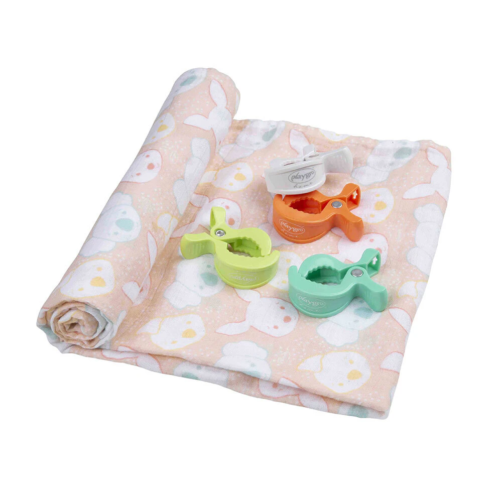 Playgro Fauna Friends Muslin Swaddle and Pram Clips Stroller Accessory 0m+