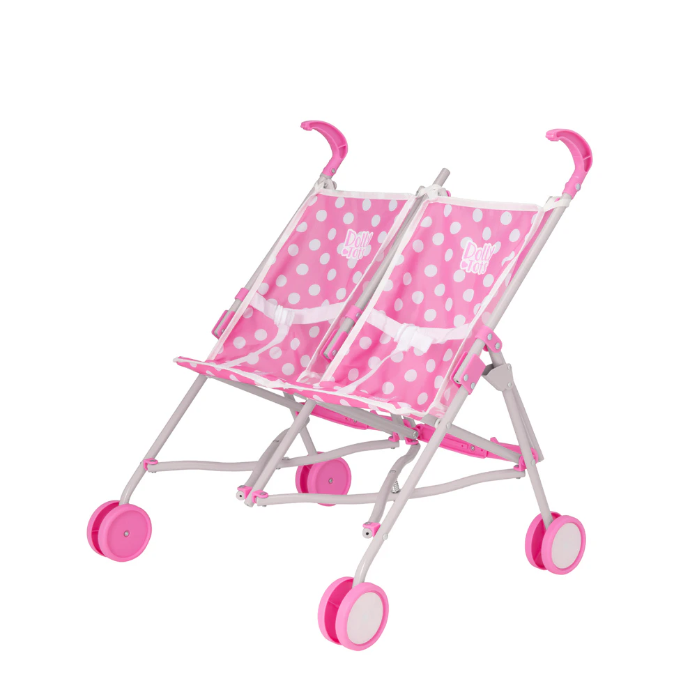 Dolly Tots Twin Doll Stroller Push Pram Kids/Children Baby Pretend Toy Pink 2y+