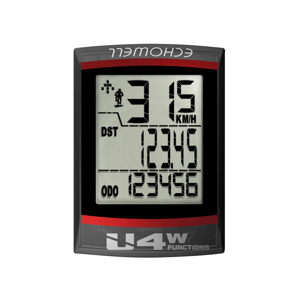 Echowell U-4W Bike/Cycling LCD Wireless Computer/Odometer Distance/Speed BLK