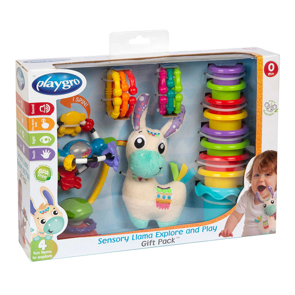 Playgro Sensory Llama Explore and Play Baby Activity Toys Gift Pack 0m+