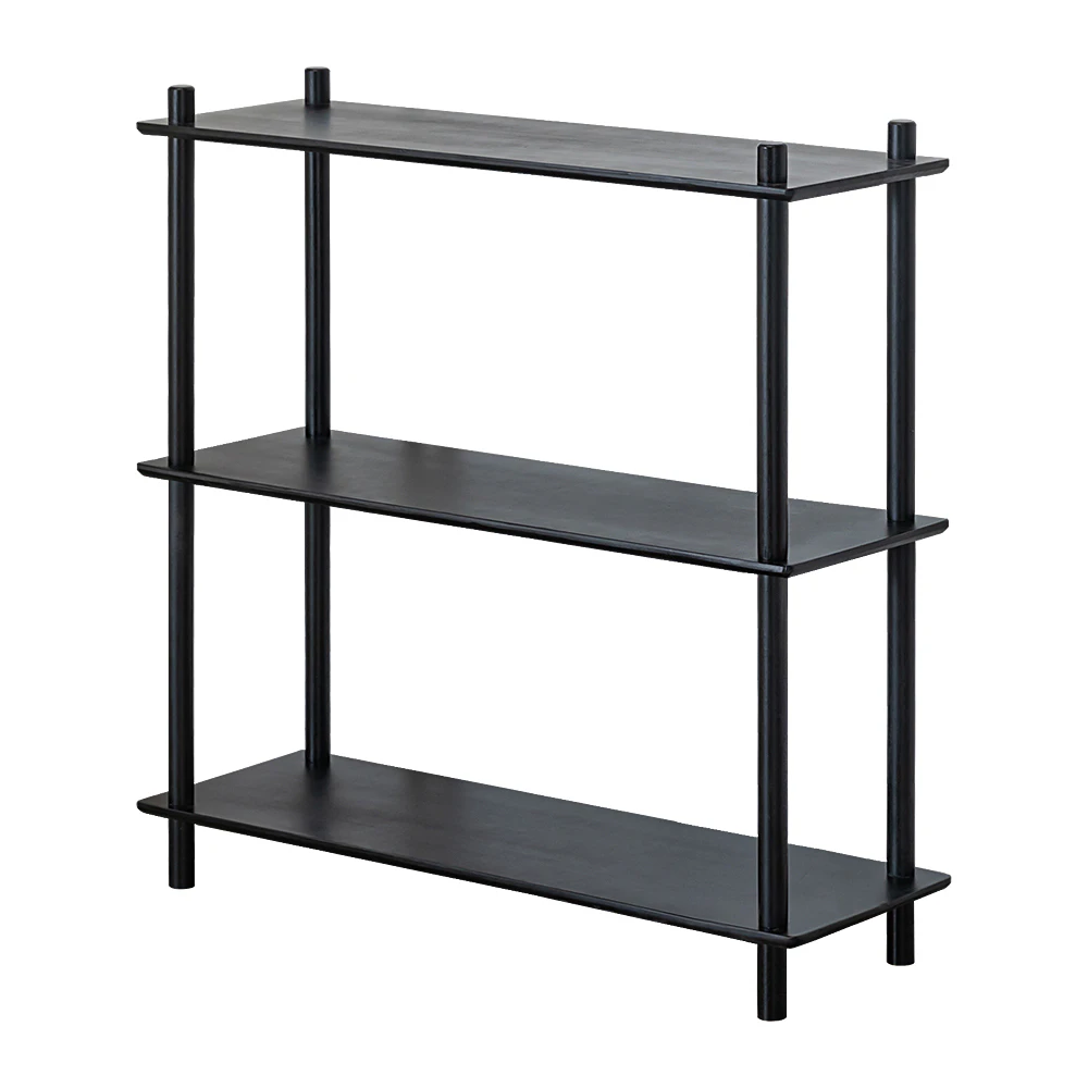 Furb 90CM 3-Tier Wooden Storage Organizer Stand Shelves Rounded Corners Black