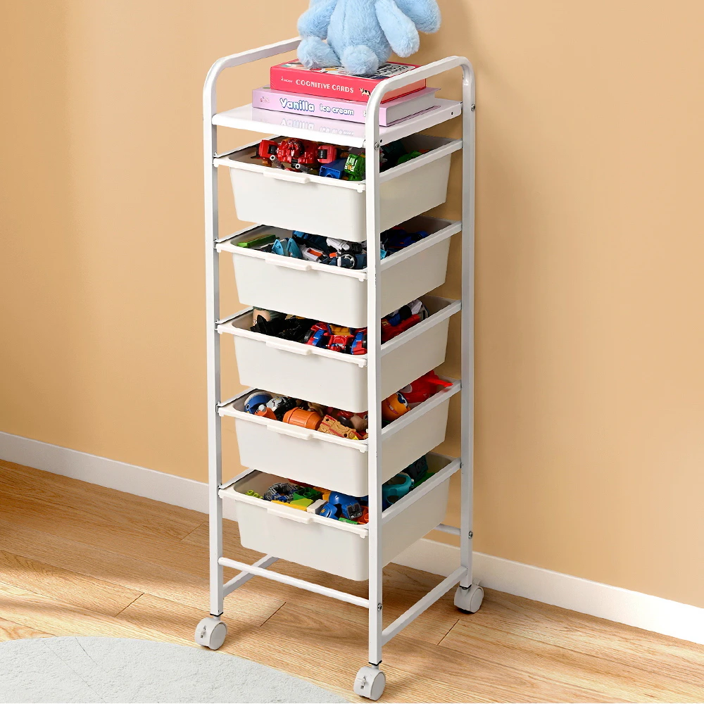 Furb 5 Tier Storage Rolling Cart with Wheels, Kids Toy Storage Organizer Removable Cart, Metal Rolli