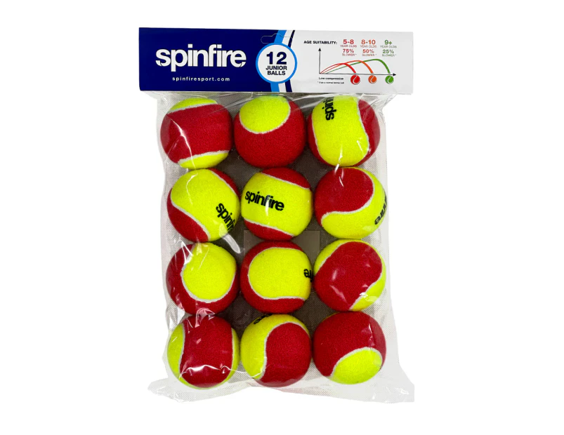 Spinfire Red Junior Tennis Balls - 12 Pack (Aged 5-8 Years Old)