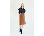 Glossy Brown Vegan Leather Pencil Skirt