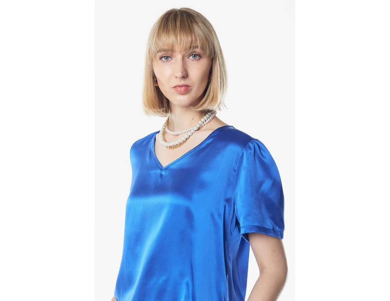 Shining V-Neck Blouse in Blue