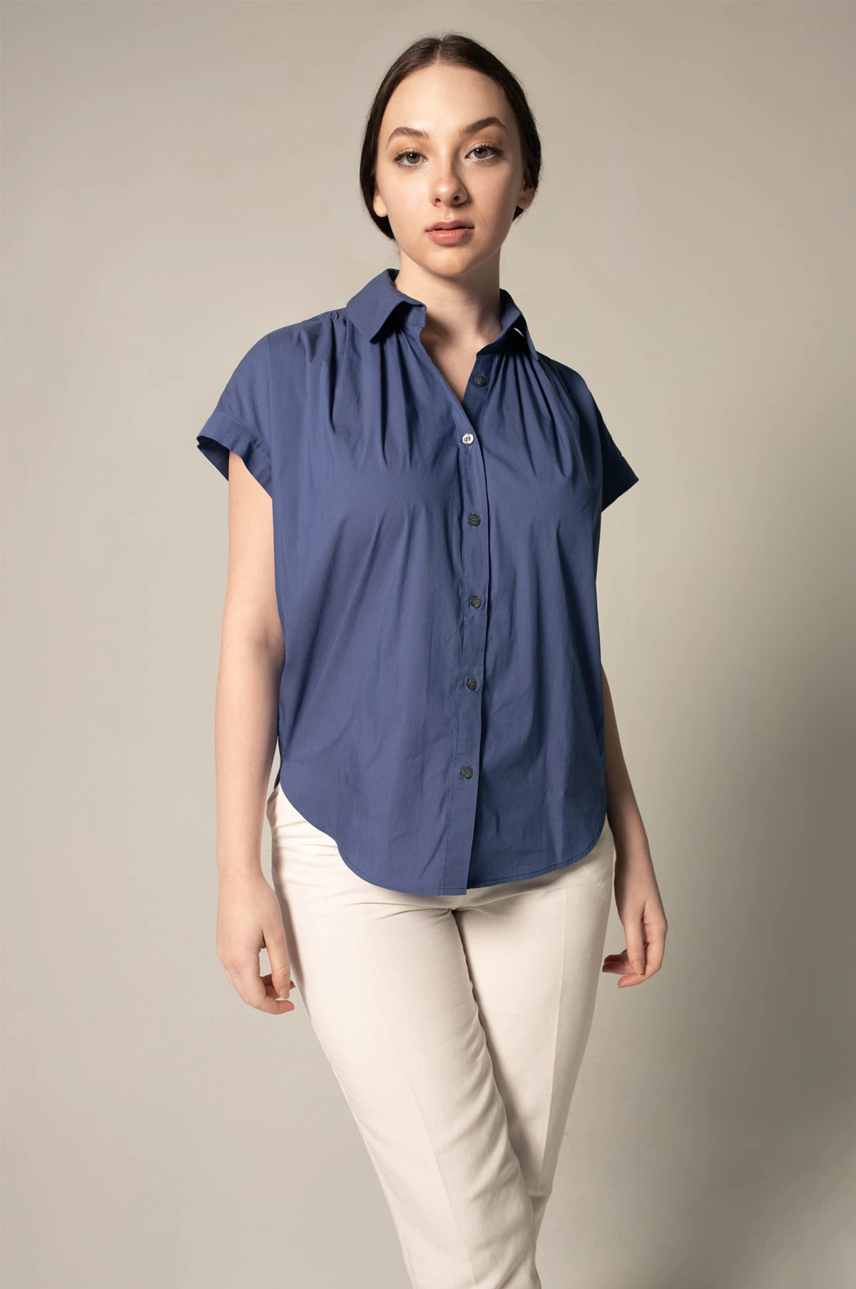 Women's Gather Collar Shirt in Navy