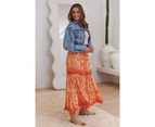 JAASE Orange Wildflowers Print Riya Maxi Skirt