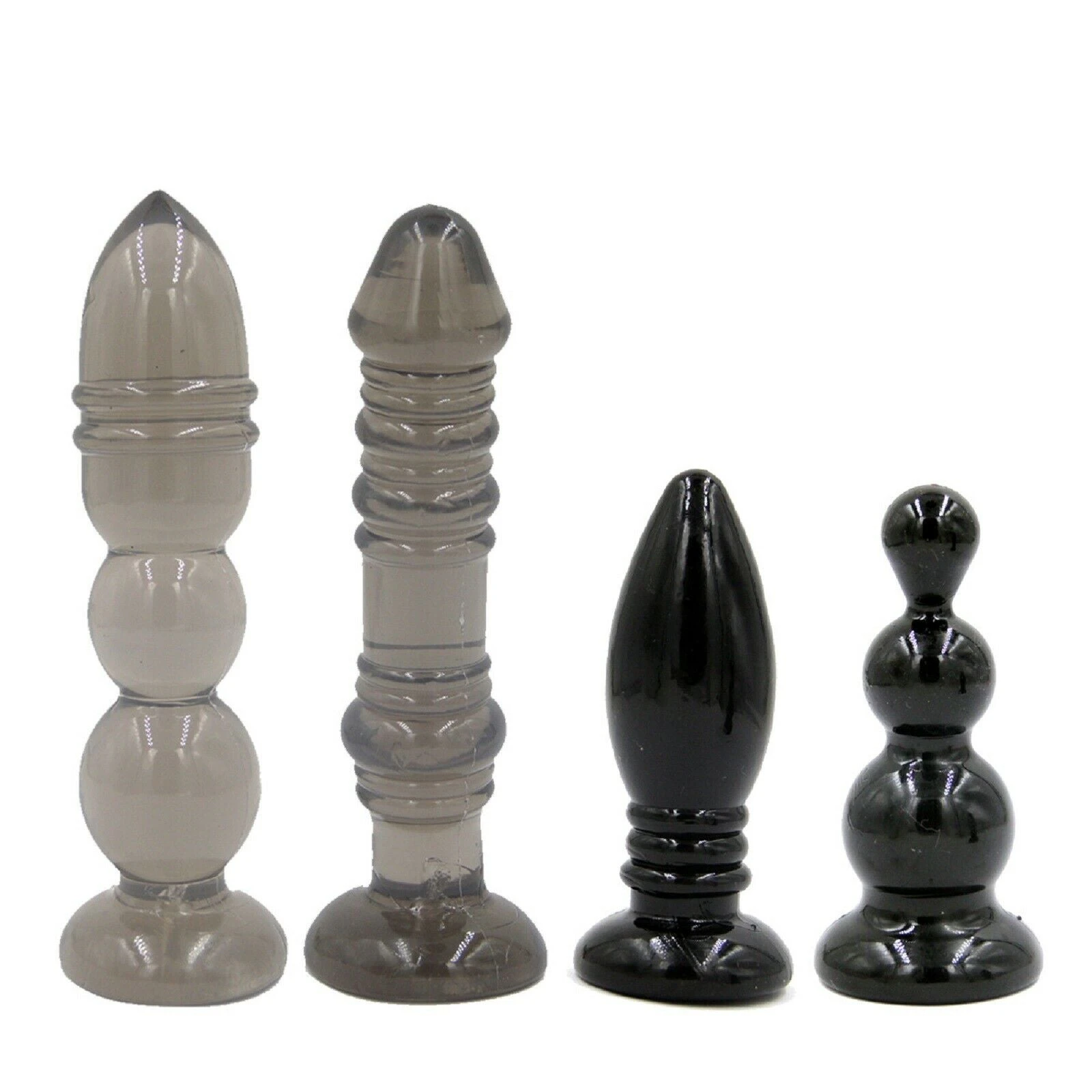 4 Pack Silicone Dildo Dong Anal Butt Plug Anal Beads Prostate Massager Sex Toy Black