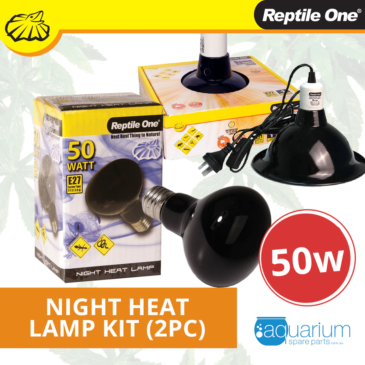 Reptile One Night Heat Lamp Kit w/ Ceramic Dome Reflector 50W (2pc)