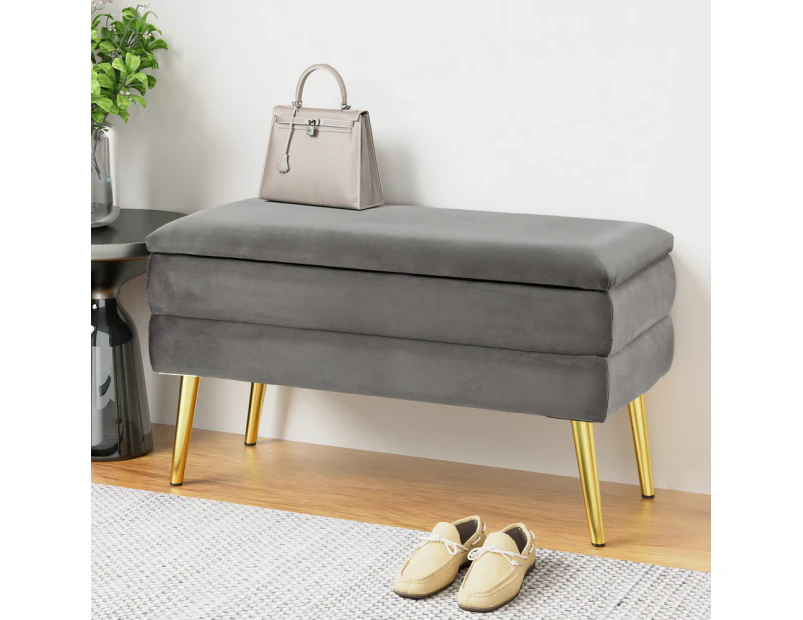 Artiss Ottoman Storage Foot Stool Velvet Grey