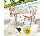 Gardeon 3PC Outdoor Furniture Bistro Set Lounge Setting Table Chairs Cushion Patio Grey