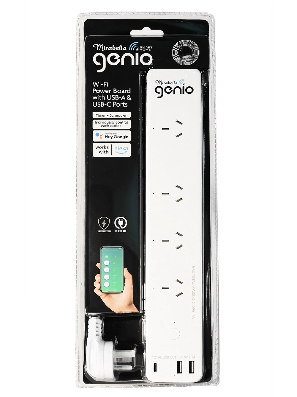 Smart Mirabella Genio Wi-Fi Powerboard - 4 Outlets With 3 USB Ports