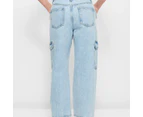 High Rise Denim Cargo Jeans - Lily Loves - Blue