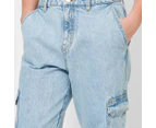 High Rise Denim Cargo Jeans - Lily Loves - Blue