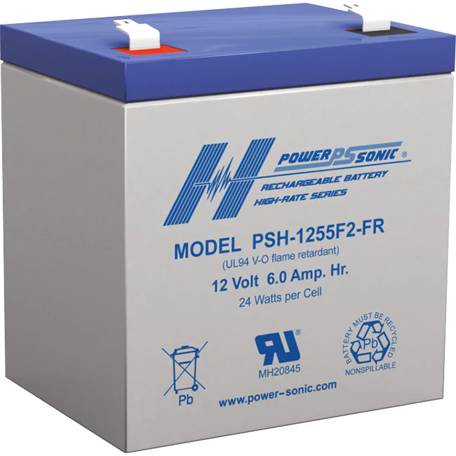 POWER SONIC PSH1255  12V 6Ah High Discharge Battery F2 UPS  Absorbent Glass Mat (Agm) Technology For Superior Performance  12V 6AH HIGH DISCHARGE