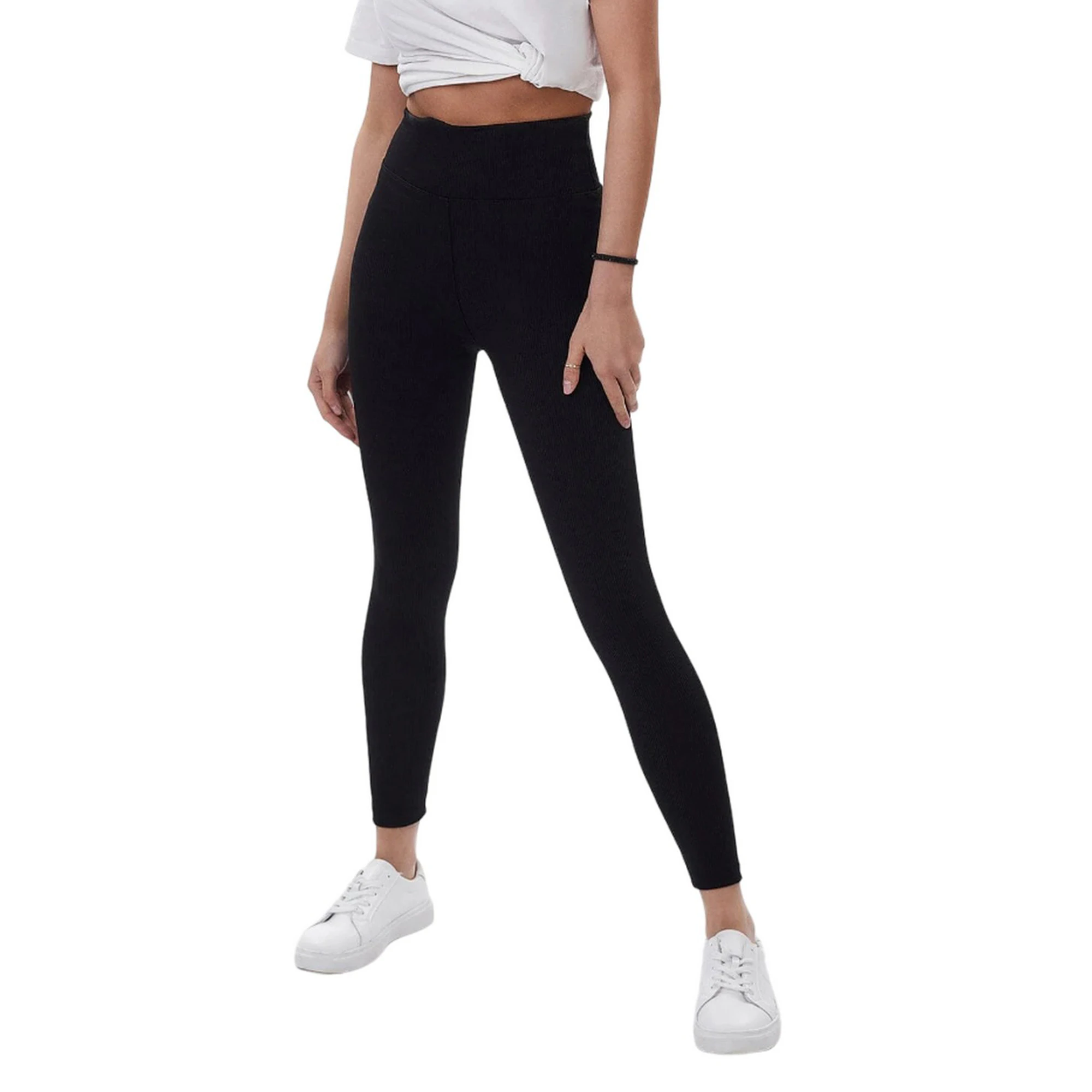 Lookus Womens Zelal Ribbed Leggings (Black) - BG1310