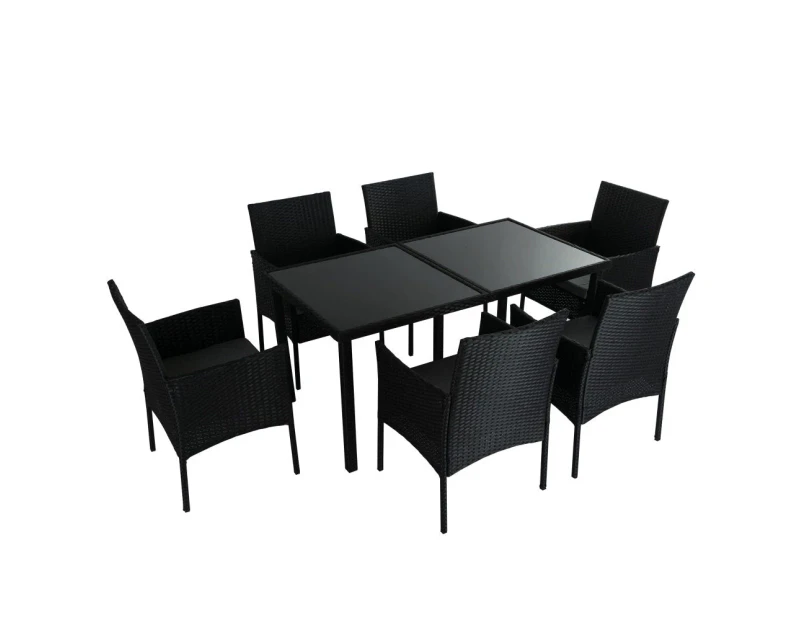 Outdoor Minimalist Black Wicker 6-Seater Dining Set